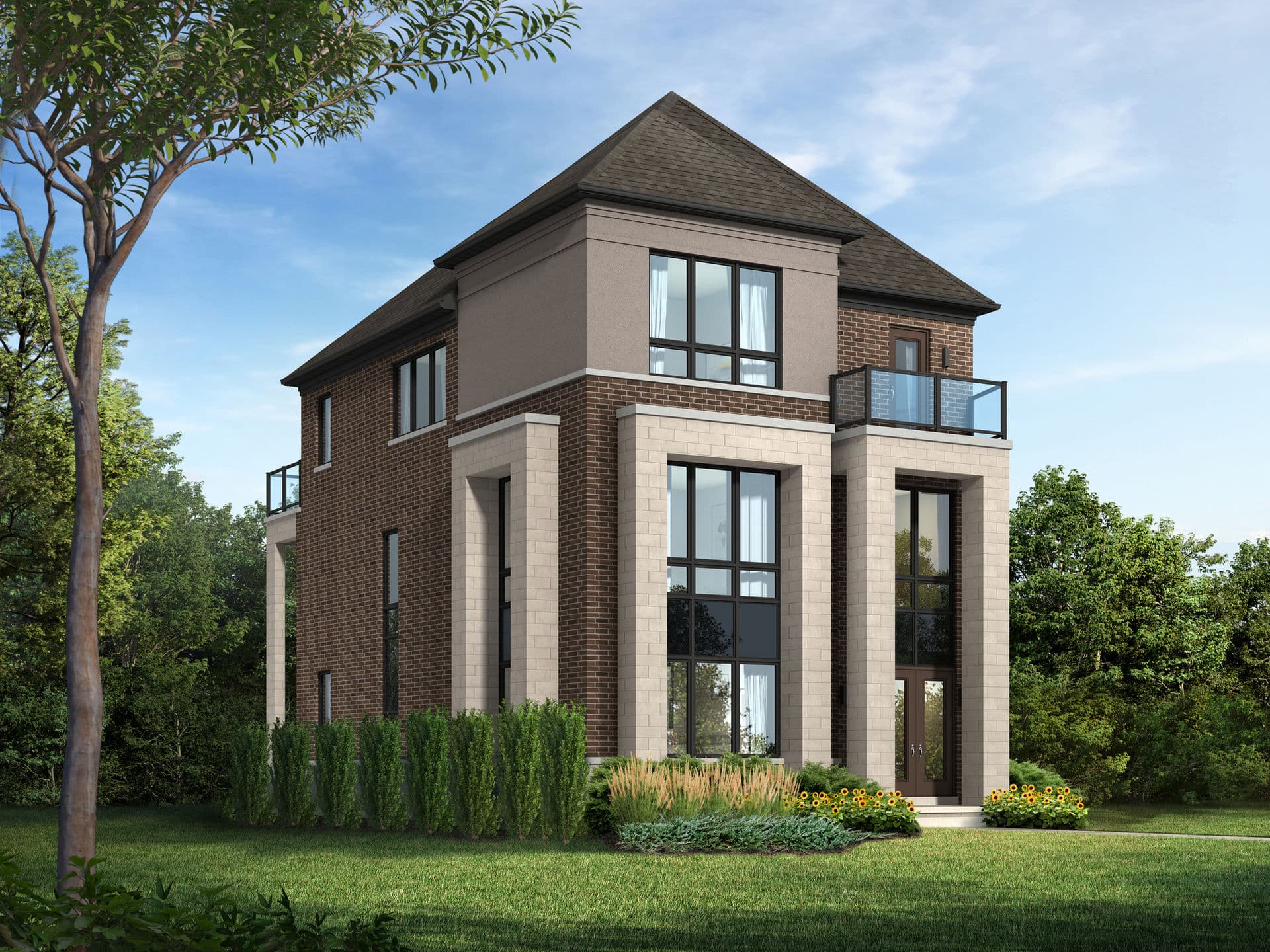 Luxury single — 3-storey with brick and stone exterior